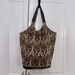 Barrel Bag, Brown/Tan Ogee Design